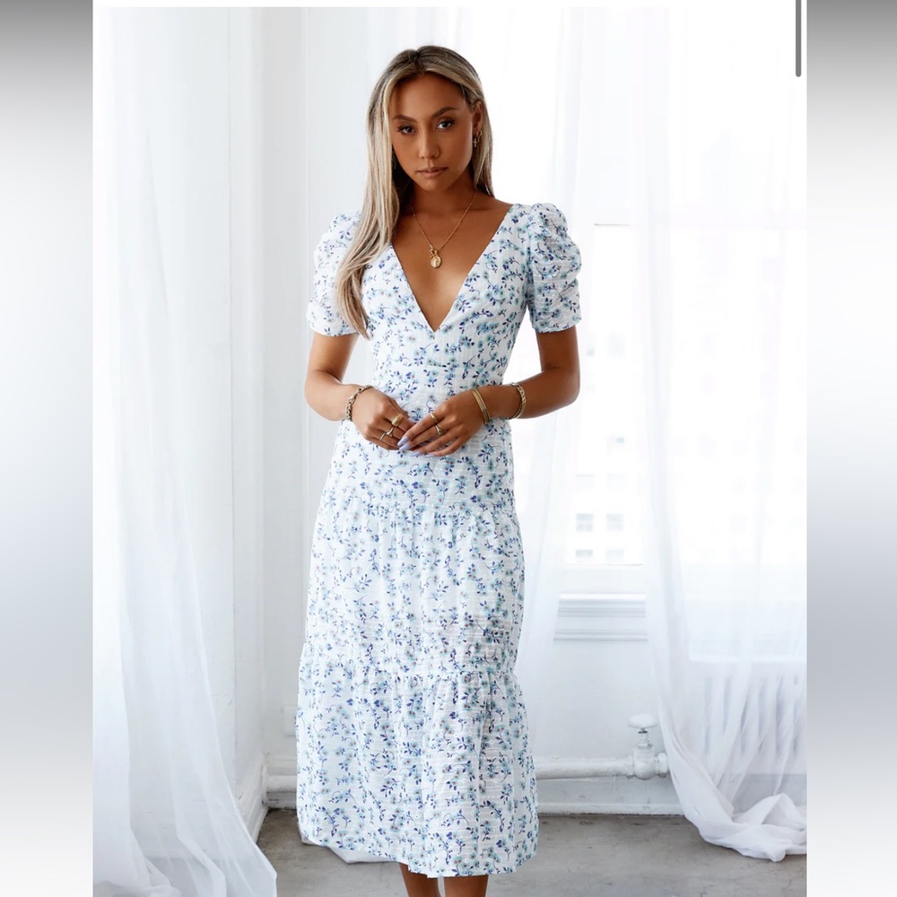 Hello Molly Flower Garden Midi Dress Blue